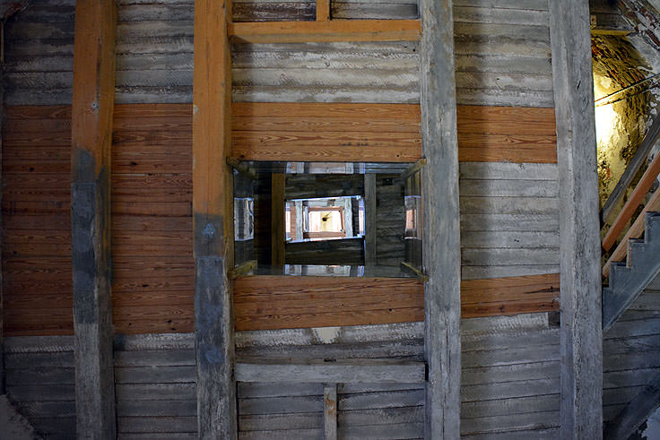 Looking up inside Old Baldy Lighthouse, Bald Head Island NC