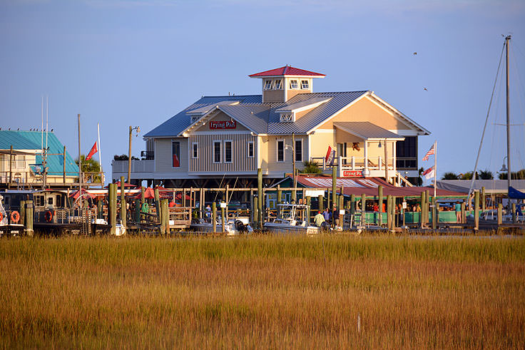 The Southport waterfront from the Marsh Walk in Southport, NC